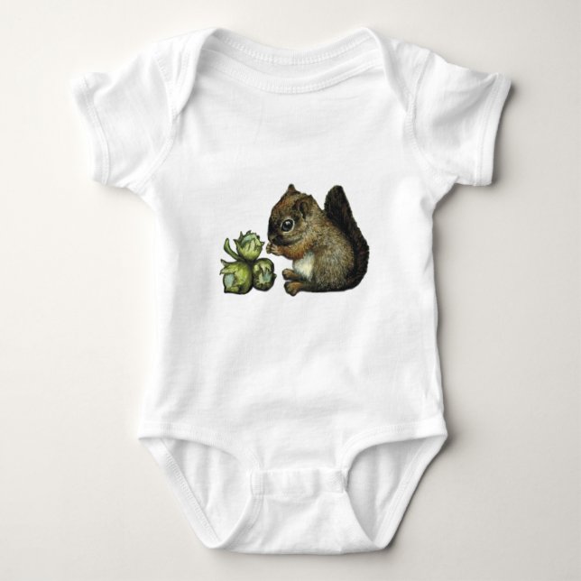 Squirrel and hazelnuts baby bodysuit (Front)