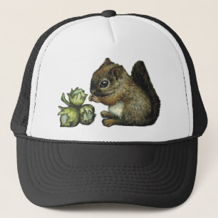Squirrel and hazelnuts trucker hat