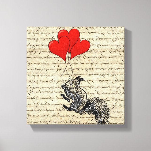 Squirrel and heart balloons canvas print (Front)