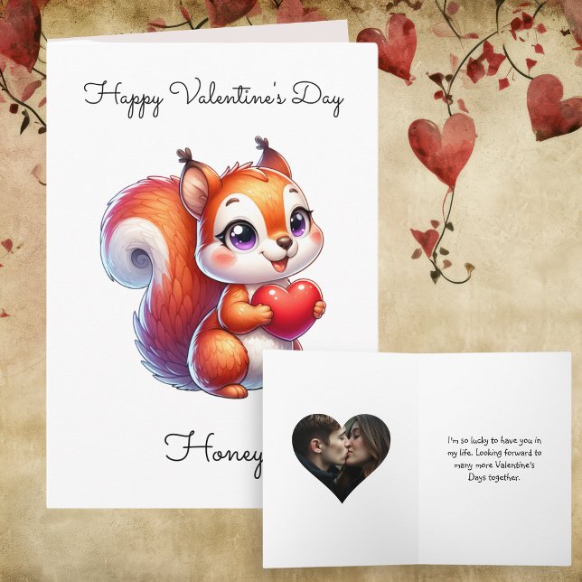 Squirrel and Heart Personalized Photo Valentine's  Card (Creator Uploaded)