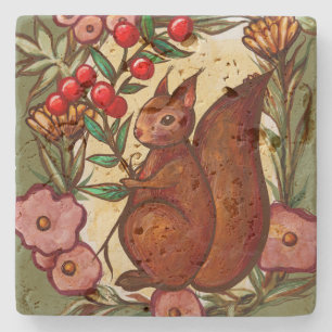 Squirrel and Holly winter Red Squirrels Stone Coaster