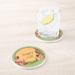 Squirrel and nature with customizable text coaster