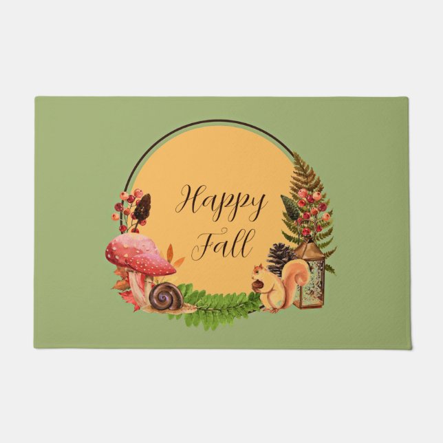 Squirrel and nature with customizable text  doormat (Front)