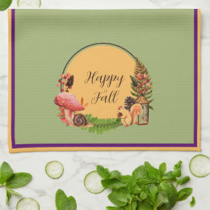 Squirrel and nature with customizable text kitche kitchen towel