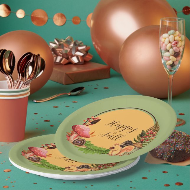 Squirrel and nature with customizable text  paper plate (Multi)
