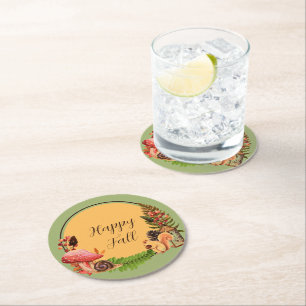 Squirrel and nature with customizable text round paper coaster