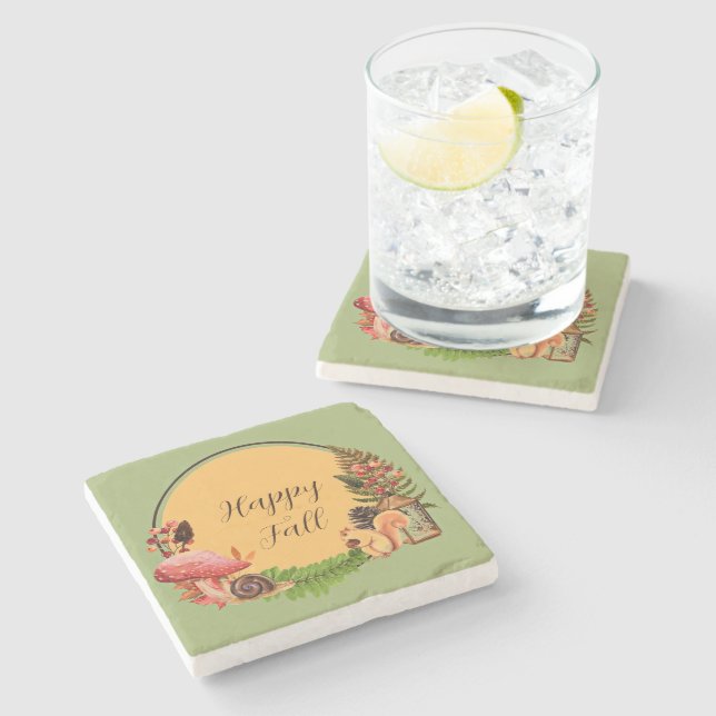 Squirrel and nature with customizable text  stone coaster (Side)