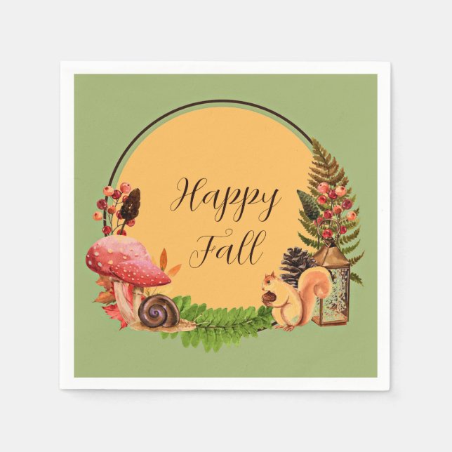 Squirrel and nature with customizable text throw p napkin (Front)