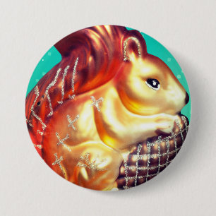 Squirrel and pinecone vintage fall winter 3 inch round button