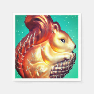 Squirrel and pinecone vintage fall winter ornament napkin