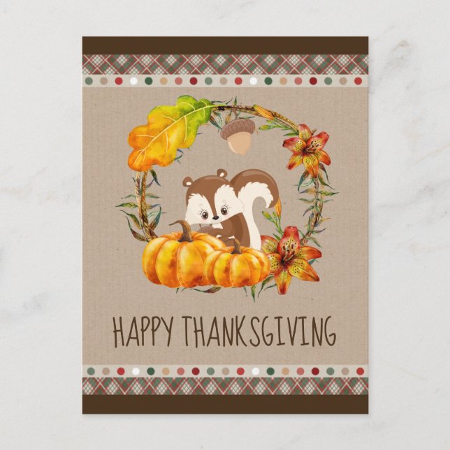 Squirrel and Pumpkins Happy Thanksgiving Holiday Postcard (Front)