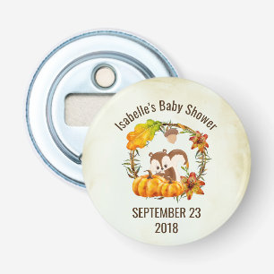 Squirrel and Pumpkins Rustic Wreath Baby Shower Bottle Opener