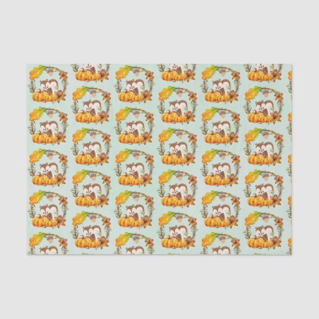 Squirrel and Pumpkins Rustic Wreath Pattern Tissue Paper (Front)