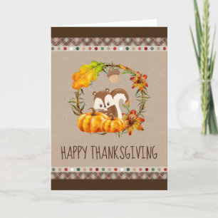 Squirrel and Pumpkins Rustic Wreath Thanksgiving Card