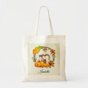 Squirrel and Pumpkins Rustic Wreath Tote Bag