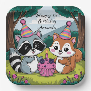 Squirrel and Raccoon cute Birthday Paper Plate