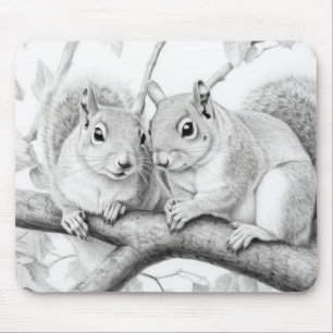 Squirrel Animal Discovery Wild Nature Ink Sketch  Mouse Pad