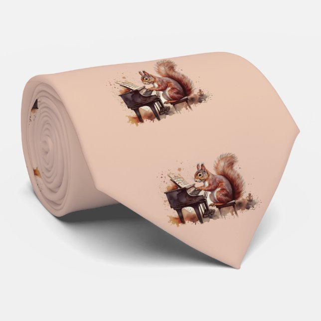 Squirrel Animal Playing Piano Tie (Rolled)