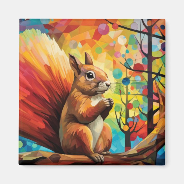 Squirrel Animal Portrait Colourful Painting Magnet (Front)