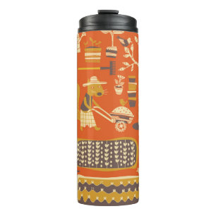 squirrel are in a garden, vintage hand drawn illus thermal tumbler