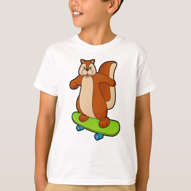 Squirrel as Skater with Skateboard T-Shirt (Front)