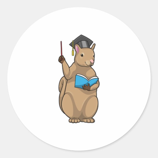 Squirrel as Teacher with Book Classic Round Sticker (Front)