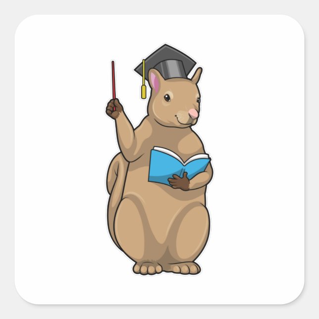 Squirrel as Teacher with Book Square Sticker (Front)