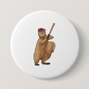Squirrel at Baseball with Baseball bat 3 Inch Round Button
