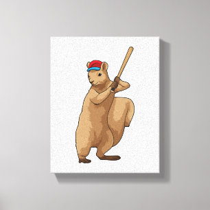 Squirrel at Baseball with Baseball bat Canvas Print
