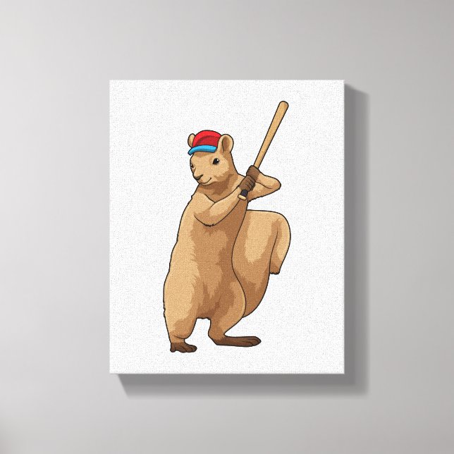 Squirrel at Baseball with Baseball bat Canvas Print (Front)