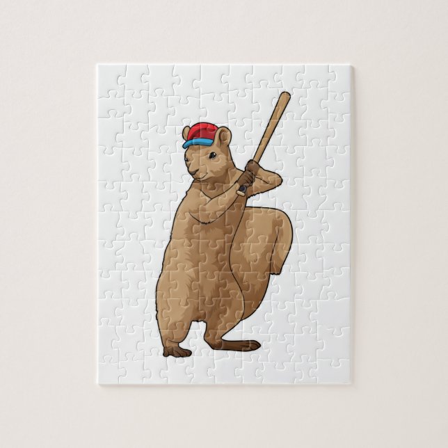Squirrel at Baseball with Baseball bat Jigsaw Puzzle (Vertical)