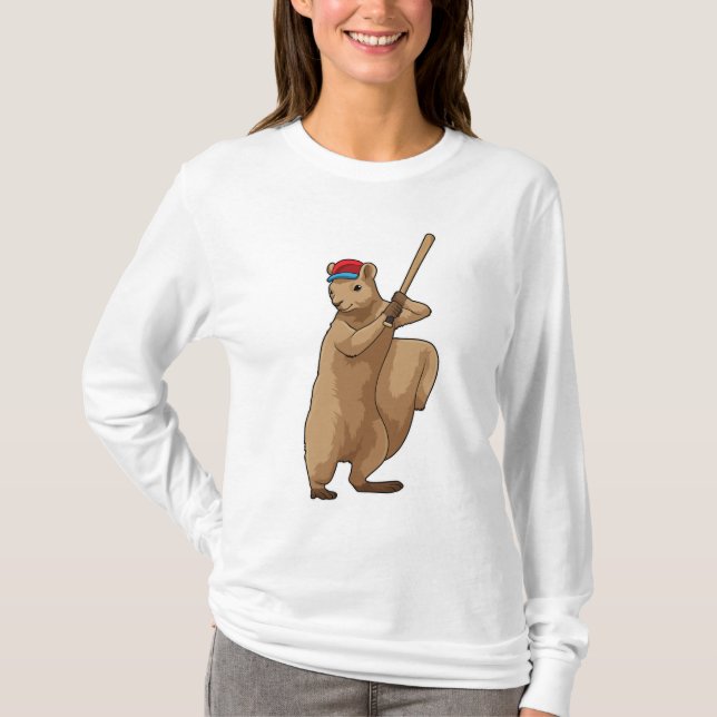 Squirrel at Baseball with Baseball bat T-Shirt (Front)