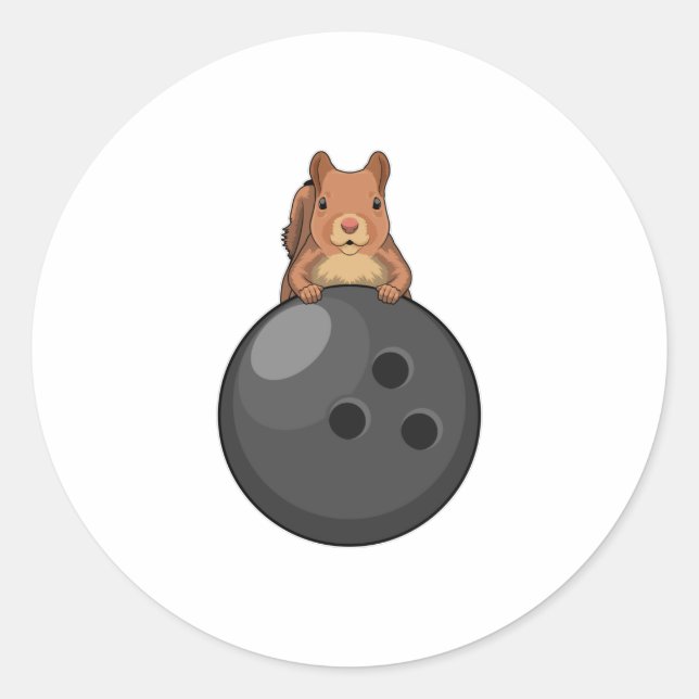Squirrel at Bowling with Bowling ball Classic Round Sticker (Front)