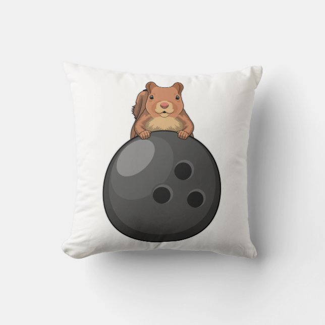 Squirrel at Bowling with Bowling ball Throw Pillow (Front)