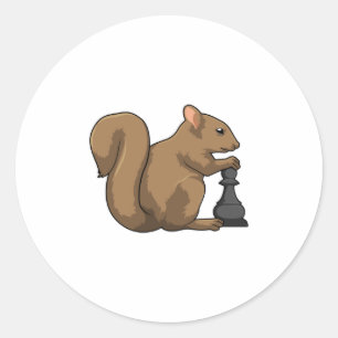 Squirrel at Chess with Chess piece Bishop Classic Round Sticker