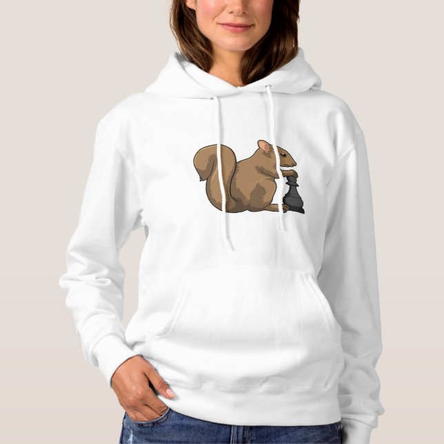 Squirrel at Chess with Chess piece Bishop Hoodie (Front)