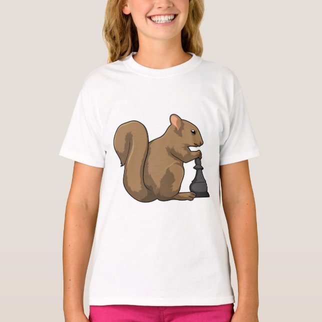 Squirrel at Chess with Chess piece Bishop T-Shirt (Front)