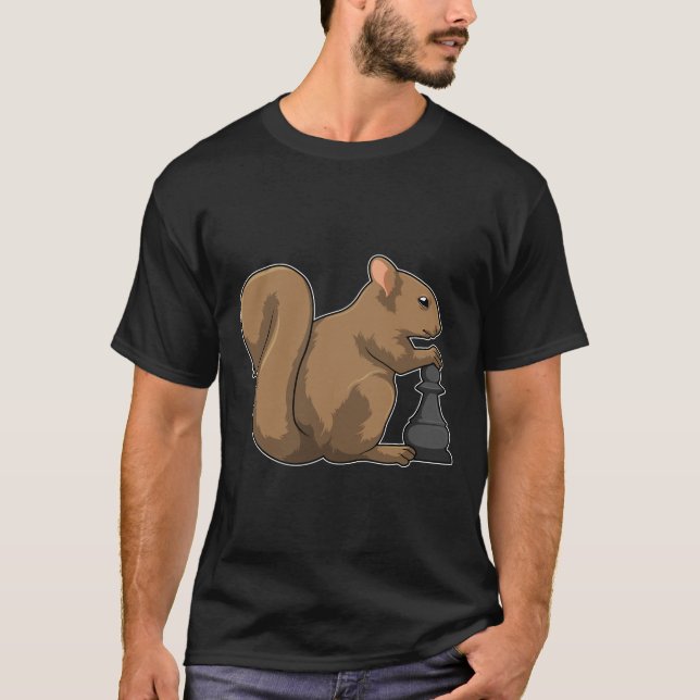Squirrel at Chess with Chess piece Bishop T-Shirt (Front)