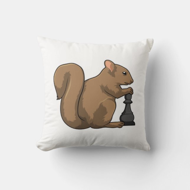 Squirrel at Chess with Chess piece Bishop Throw Pillow (Front)