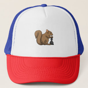 Squirrel at Chess with Chess piece Bishop Trucker Hat