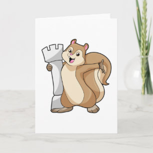 Squirrel at Chess with Chess piece King Card