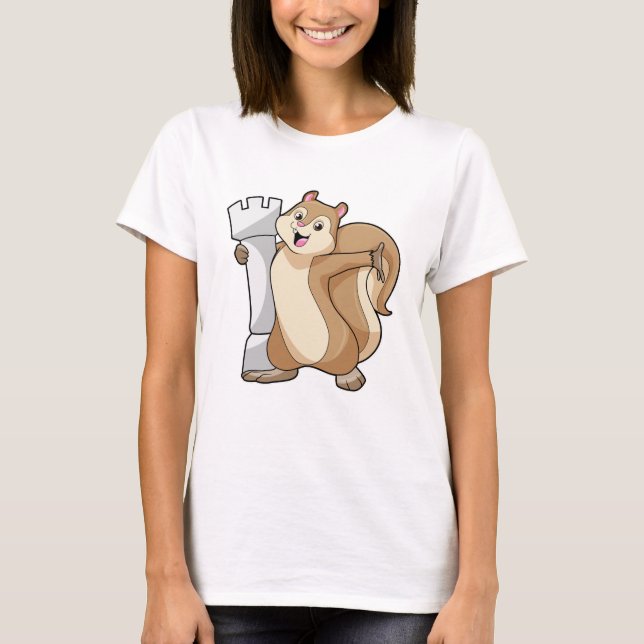 Squirrel at Chess with Chess piece King T-Shirt (Front)