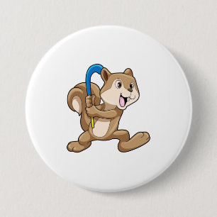 Squirrel at Field hockey with Stick 3 Inch Round Button
