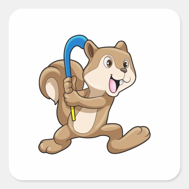 Squirrel at Field hockey with Stick Square Sticker (Front)