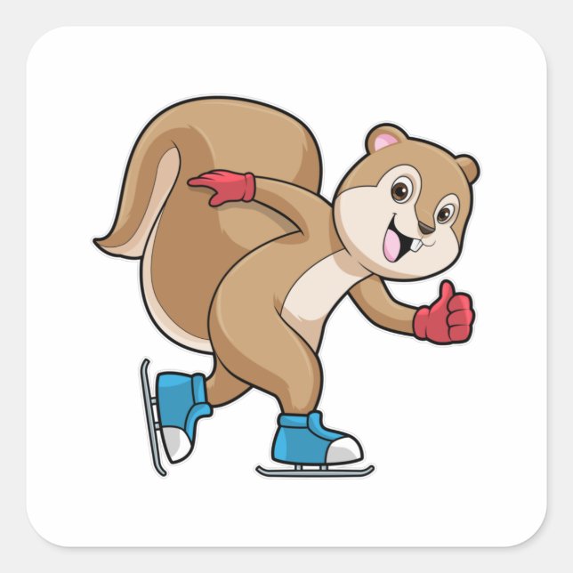Squirrel at Ice skating with Ice skates Square Sticker (Front)