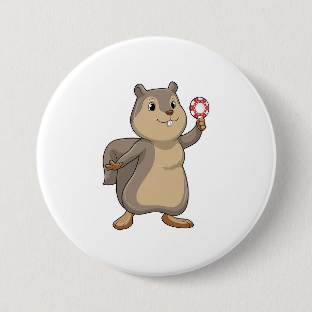 Squirrel at Poker with Poker chips 3 Inch Round Button (Front)