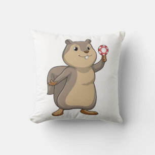 Squirrel at Poker with Poker chips Throw Pillow