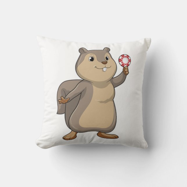 Squirrel at Poker with Poker chips Throw Pillow (Front)