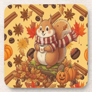 Squirrel Autumn and Pumpkin and Coffe Coaster