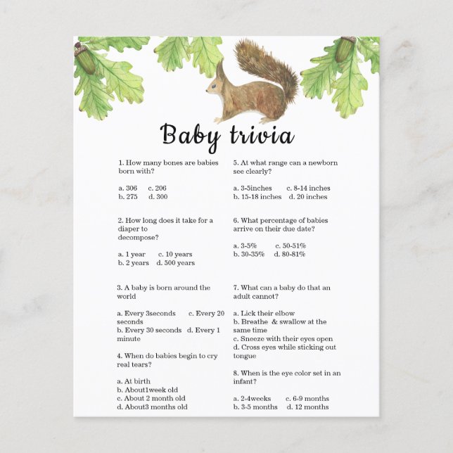 Squirrel - Baby Trivia | Baby Shower Game (Front)